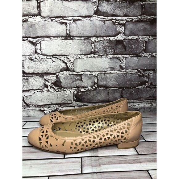 Stuart Weitzman Pink Nude Leather Laser Cut Cap Toe Ballet Flats Women’s 6.5M US - Picture 7 of 16